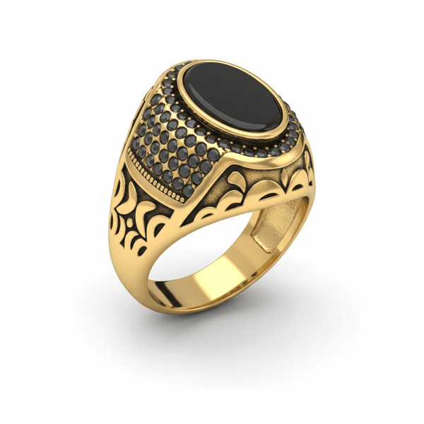 Royal Series - MIDNIGHT THRONE RING - Pure Stainless Steel Men’s Steel-Gold-Plated Ring – Statement Luxury Jewelry (Size : 16-17-22-26-27)