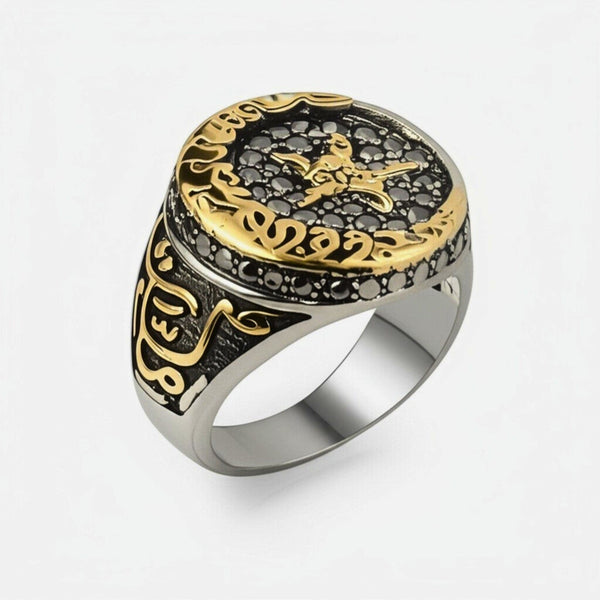 Royal Series - MOONCHANT RING - Pure Stainless Steel Men’s Steel-Gold-Plated Ring – Statement Luxury Jewelry (Size : 19-21-24)