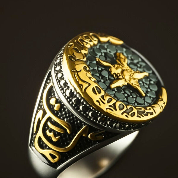 Royal Series - MOONCHANT RING - Pure Stainless Steel Men’s Steel-Gold-Plated Ring – Statement Luxury Jewelry (Size : 19-21-24)