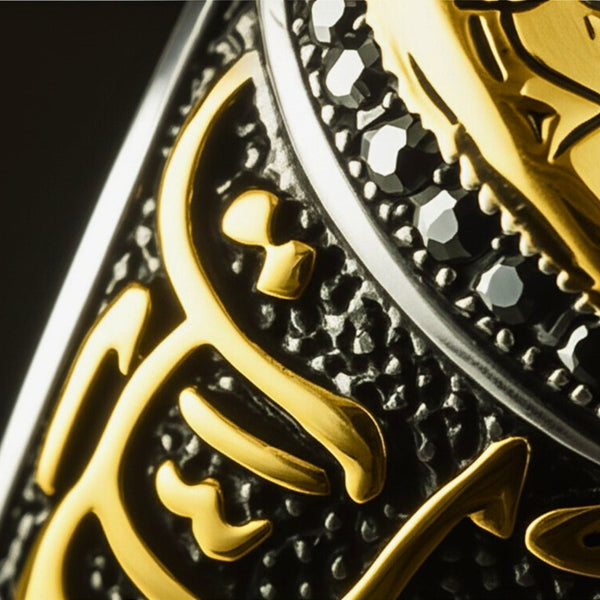 Royal Series - MOONCHANT RING - Pure Stainless Steel Men’s Steel-Gold-Plated Ring – Statement Luxury Jewelry (Size : 19-21-24)