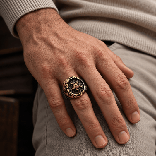 THE MEN THING Rings Royal Series - MOONCHANT RING - Pure Stainless Steel Men’s Steel-Gold-Plated Ring – Statement Luxury Jewelry (Size : 19-21-24)