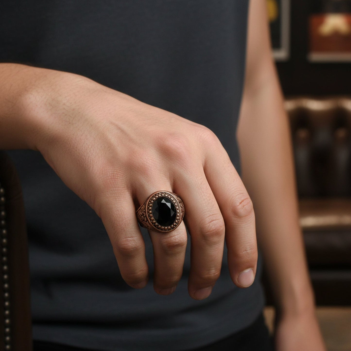 THE MEN THING Rings Royal Series - MYSTIC FORGE RING - Pure Stainless Steel Men’s Rose Gold-Plated Ring – Statement Luxury Jewelry (Size : 19-22-23)