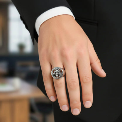 THE MEN THING Rings Royal Series - MYTHIC GUARDIAN SIGNET RING - Pure Stainless Steel Men’s Steel-Plated Ring – Statement Luxury Jewelry (Size :16-19-21-24-28-29-31)