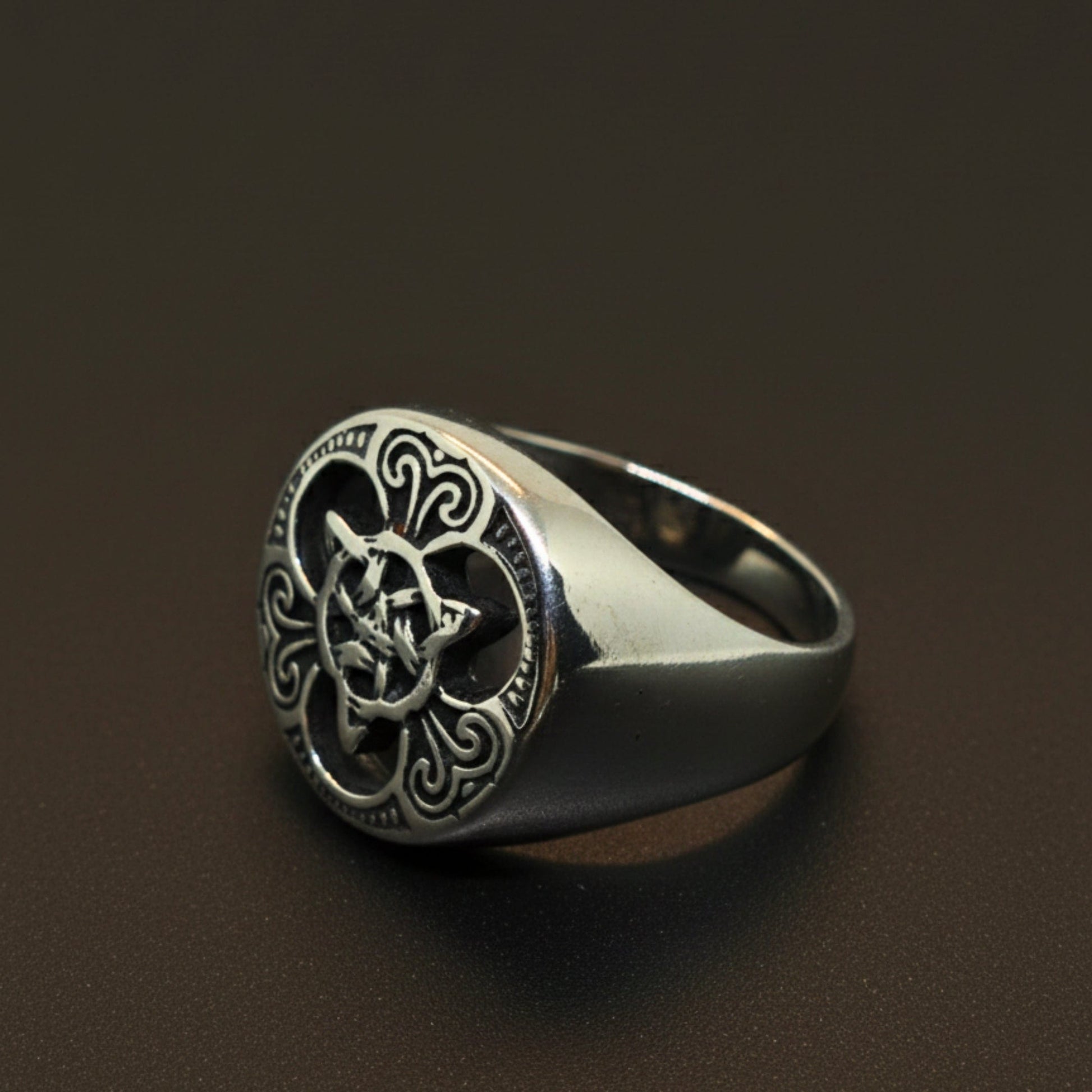 THE MEN THING Rings Royal Series - MYTHIC GUARDIAN SIGNET RING - Pure Stainless Steel Men’s Steel-Plated Ring – Statement Luxury Jewelry (Size :16-19-21-24-28-29-31)