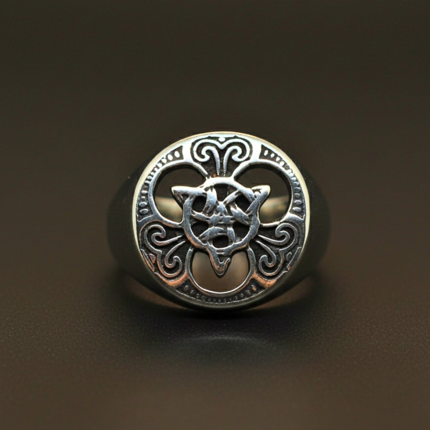 THE MEN THING Rings Royal Series - MYTHIC GUARDIAN SIGNET RING - Pure Stainless Steel Men’s Steel-Plated Ring – Statement Luxury Jewelry (Size :16-19-21-24-28-29-31)