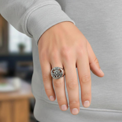 THE MEN THING Rings Royal Series - MYTHIC GUARDIAN SIGNET RING - Pure Stainless Steel Men’s Steel-Plated Ring – Statement Luxury Jewelry (Size :16-19-21-24-28-29-31)