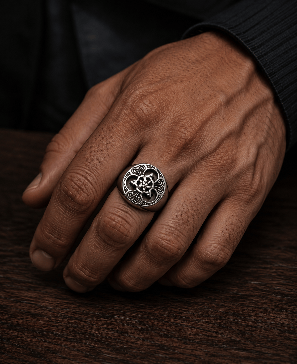 THE MEN THING Rings Royal Series - MYTHIC GUARDIAN SIGNET RING - Pure Stainless Steel Men’s Steel-Plated Ring – Statement Luxury Jewelry (Size :16-19-21-24-28-29-31)