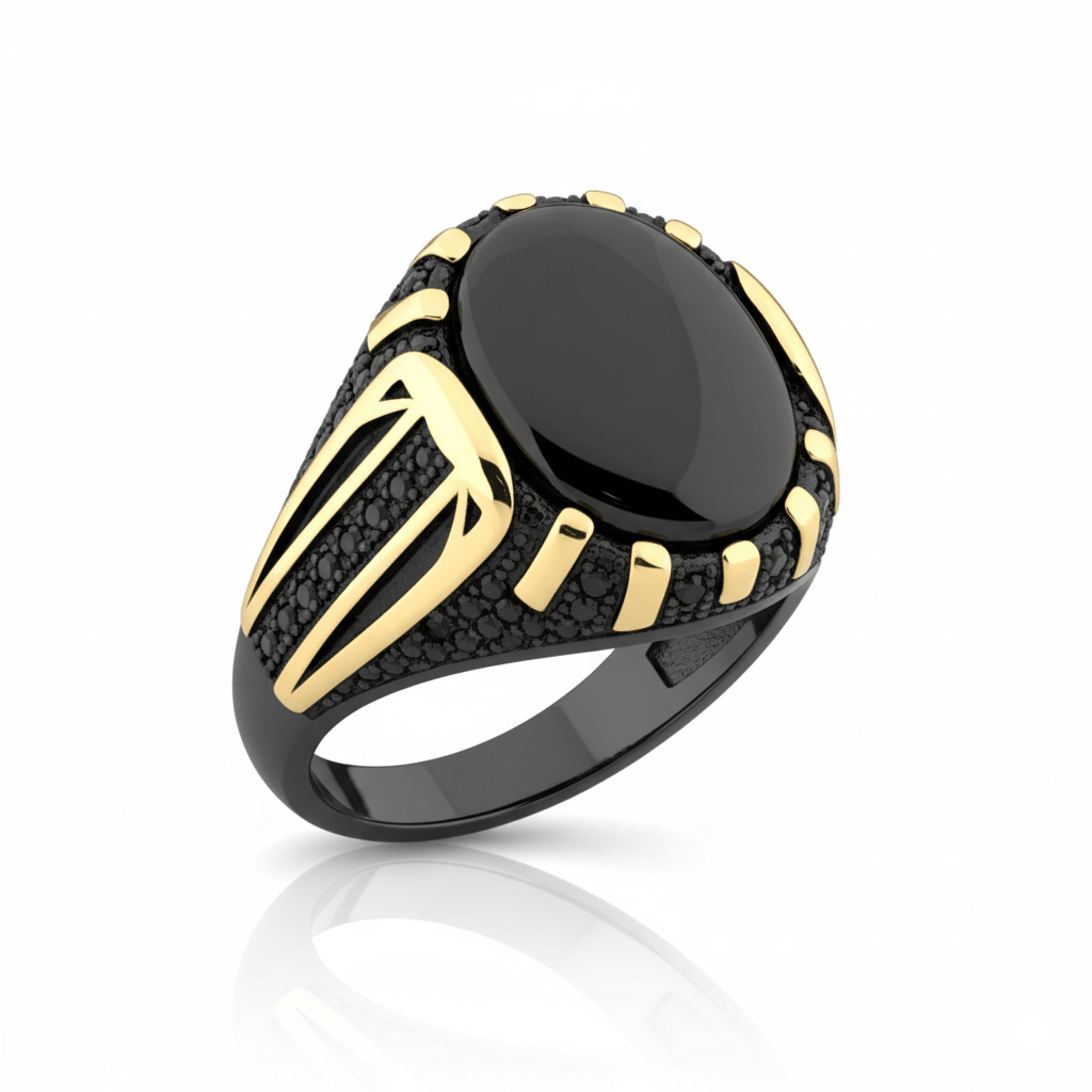 THE MEN THING Rings Royal Series - NIGHT EMPEROR RING - Pure Stainless Steel Men’s Black-Gold-Plated Ring – Statement Luxury Jewelry (Size : -19-21-24-27)