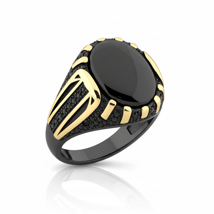 THE MEN THING Rings Royal Series - NIGHT EMPEROR RING - Pure Stainless Steel Men’s Black-Gold-Plated Ring – Statement Luxury Jewelry (Size : -19-21-24-27)