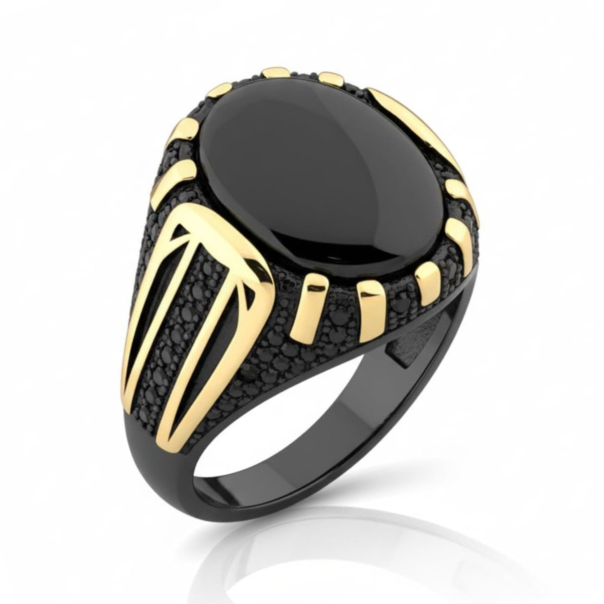THE MEN THING Rings Royal Series - NIGHT EMPEROR RING - Pure Stainless Steel Men’s Black-Gold-Plated Ring – Statement Luxury Jewelry (Size : -19-21-24-27)