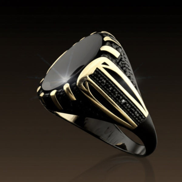 Royal Series - NIGHT EMPEROR RING - Pure Stainless Steel Men’s Black-Gold-Plated Ring – Statement Luxury Jewelry (Size : -19-21-24-27)