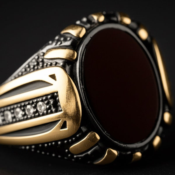 Royal Series - NIGHT EMPEROR RING - Pure Stainless Steel Men’s Black-Gold-Plated Ring – Statement Luxury Jewelry (Size : -19-21-24-27)