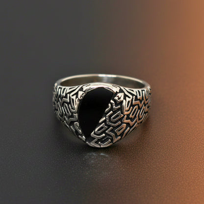 The Men Thing Rings Royal Series - NIGHT GRIM RING - Pure Stainless Steel Men’s Steel-Plated Ring – Statement Luxury Jewelry (Size : 17-21-27)