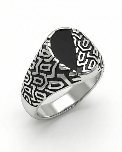 The Men Thing Rings Royal Series - NIGHT GRIM RING - Pure Stainless Steel Men’s Steel-Plated Ring – Statement Luxury Jewelry (Size : 17-21-27)