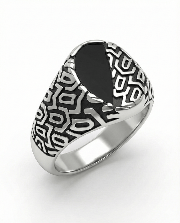 Royal Series - NIGHT GRIM RING - Pure Stainless Steel Men’s Steel-Plated Ring – Statement Luxury Jewelry (Size : 17-21-27)