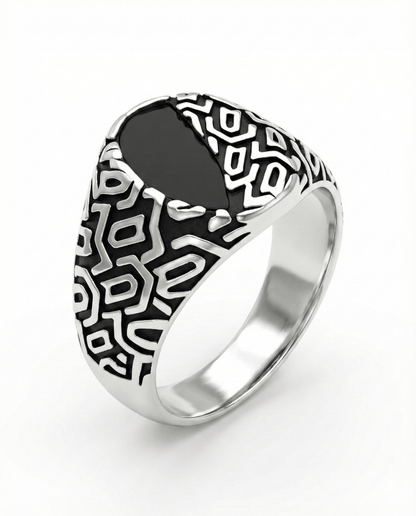 The Men Thing Rings Royal Series - NIGHT GRIM RING - Pure Stainless Steel Men’s Steel-Plated Ring – Statement Luxury Jewelry (Size : 17-21-27)