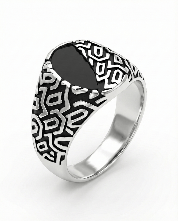 Royal Series - NIGHT GRIM RING - Pure Stainless Steel Men’s Steel-Plated Ring – Statement Luxury Jewelry (Size : 17-21-27)