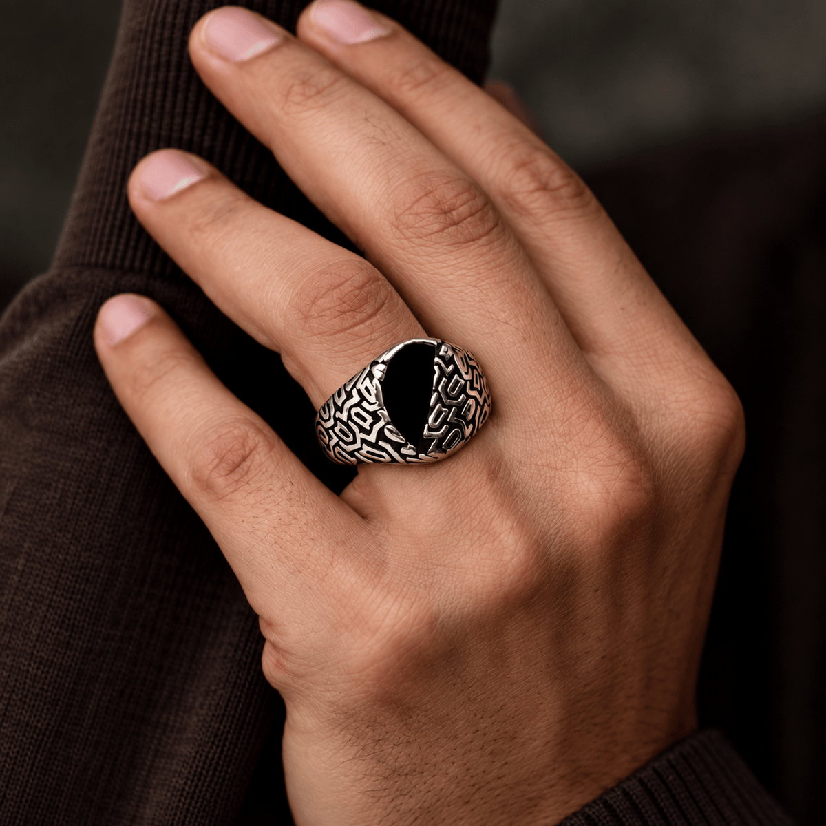 The Men Thing Rings Royal Series - NIGHT GRIM RING - Pure Stainless Steel Men’s Steel-Plated Ring – Statement Luxury Jewelry (Size : 17-21-27)