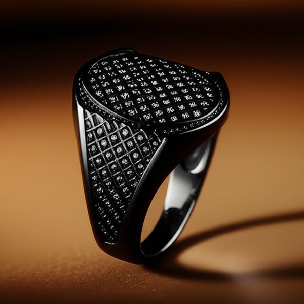 Royal Series - EMPEROR SEAL RING - Pure Stainless Steel Men’s Black-Plated Ring – Statement Luxury Jewelry (Size : 16-19-21-24)