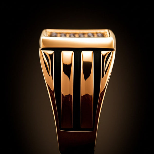 Royal Series - REGAL GRID RING - Pure Stainless Steel Men’s Gold-Plated Ring – Statement Luxury Jewelry (Size : 16-26)
