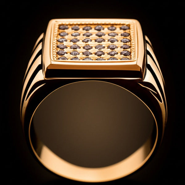 Royal Series - REGAL GRID RING - Pure Stainless Steel Men’s Gold-Plated Ring – Statement Luxury Jewelry (Size : 16-26)