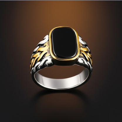 THE MEN THING Rings Royal Series - NIGHTFIRE CREST RING - Pure Stainless Steel Men’s Steel-Gold-Plated Ring – Statement Luxury Jewelry (Size : 17-24-27)