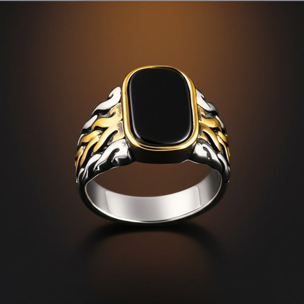 Royal Series - NIGHTFIRE CREST RING - Pure Stainless Steel Men’s Steel-Gold-Plated Ring – Statement Luxury Jewelry (Size : 17-24-27)