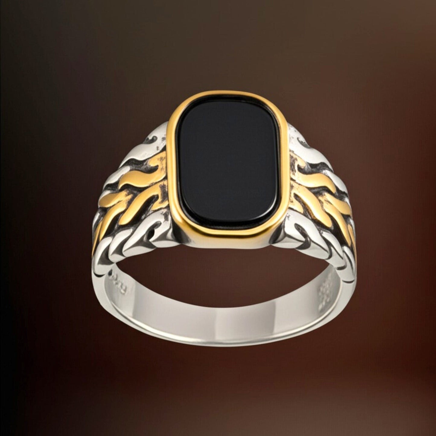 THE MEN THING Rings Royal Series - NIGHTFIRE CREST RING - Pure Stainless Steel Men’s Steel-Gold-Plated Ring – Statement Luxury Jewelry (Size : 17-24-27)