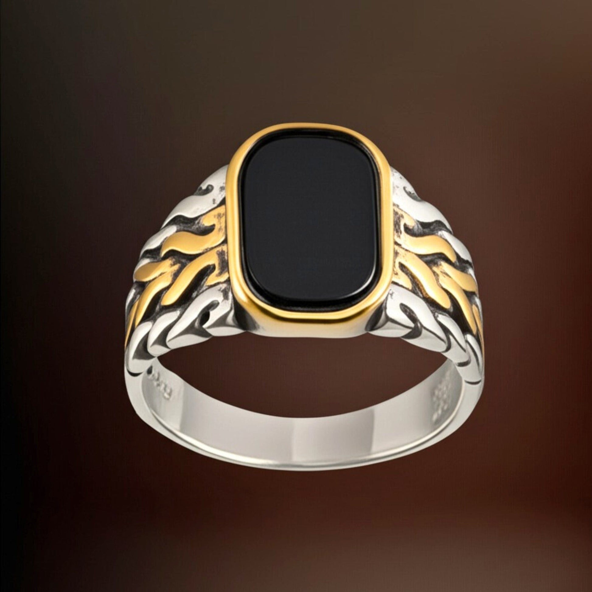 THE MEN THING Rings Royal Series - NIGHTFIRE CREST RING - Pure Stainless Steel Men’s Steel-Gold-Plated Ring – Statement Luxury Jewelry (Size : 17-24-27)