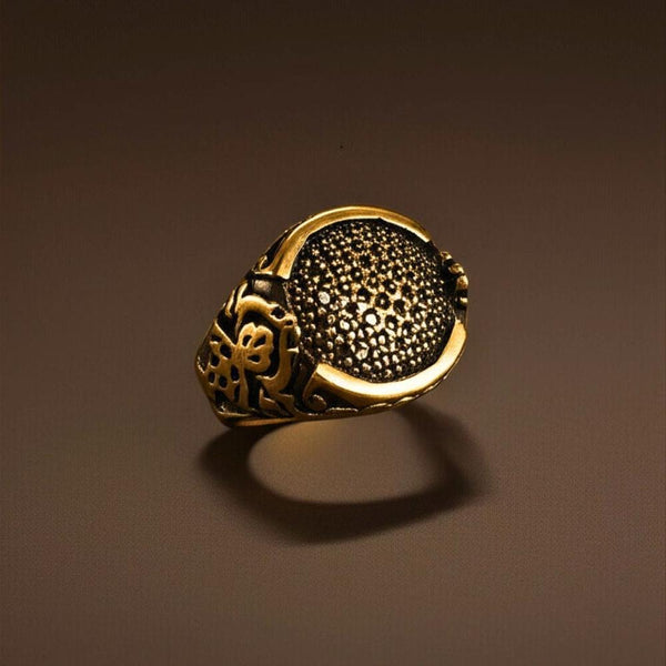 Royal Series - NIGHTFORGE SIGNET RING - Pure Stainless Steel Men’s Gold-Plated Ring – Statement Luxury Jewelry (Size : 19-22)