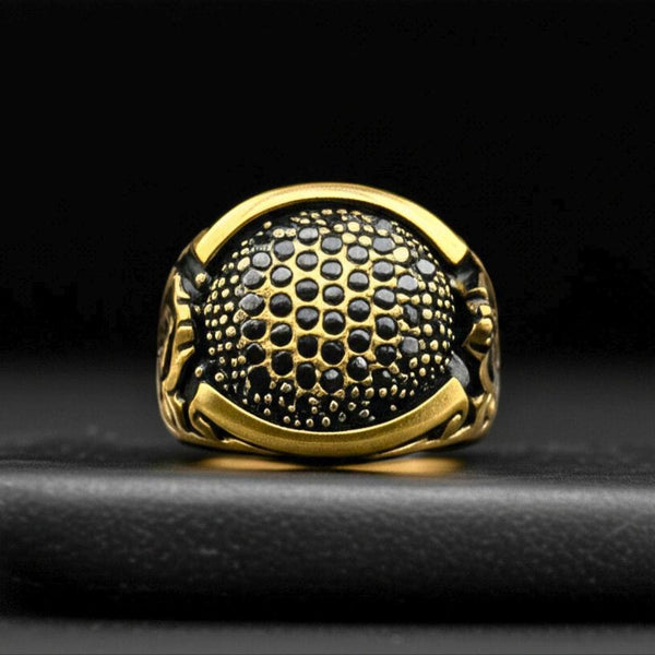 Royal Series - NIGHTFORGE SIGNET RING - Pure Stainless Steel Men’s Gold-Plated Ring – Statement Luxury Jewelry (Size : 19-22)
