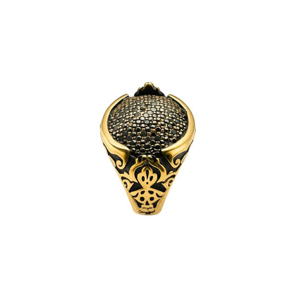 Royal Series - NIGHTFORGE SIGNET RING - Pure Stainless Steel Men’s Gold-Plated Ring – Statement Luxury Jewelry (Size : 19-22)