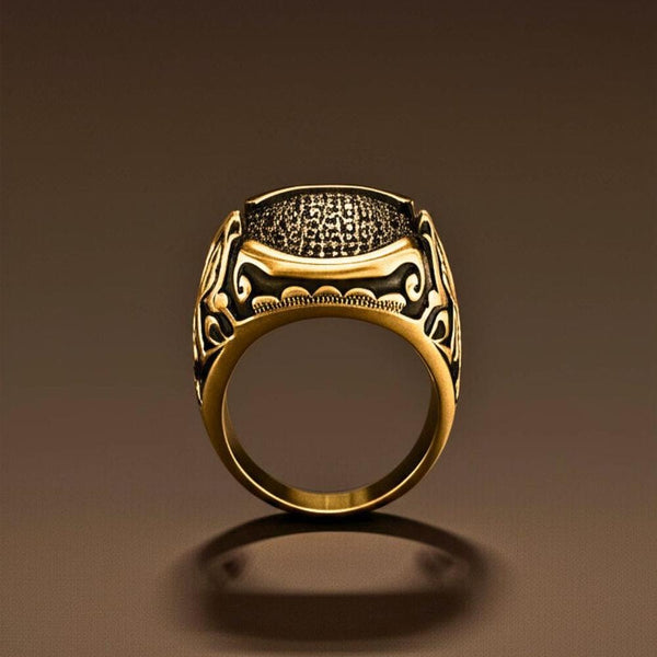 Royal Series - NIGHTFORGE SIGNET RING - Pure Stainless Steel Men’s Gold-Plated Ring – Statement Luxury Jewelry (Size : 19-22)