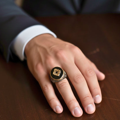 THE MEN THING Rings Royal Series - Noble Crest RING - Pure Stainless Steel Men’s Silver-Plated Ring – Statement Luxury Jewelry (Size : 17-18-22-26-28)