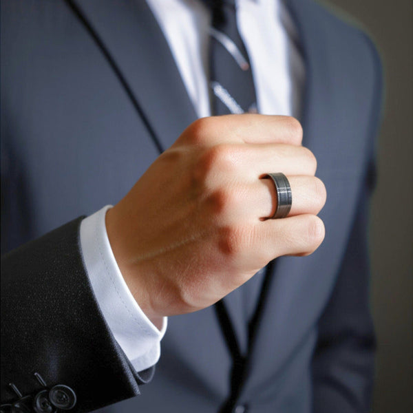 Royal Series - NOIR AXIS RING - Pure Stainless Steel Men’s Black-Plated Ring – Statement Luxury Jewelry (Size : 17-19-22-25-27)