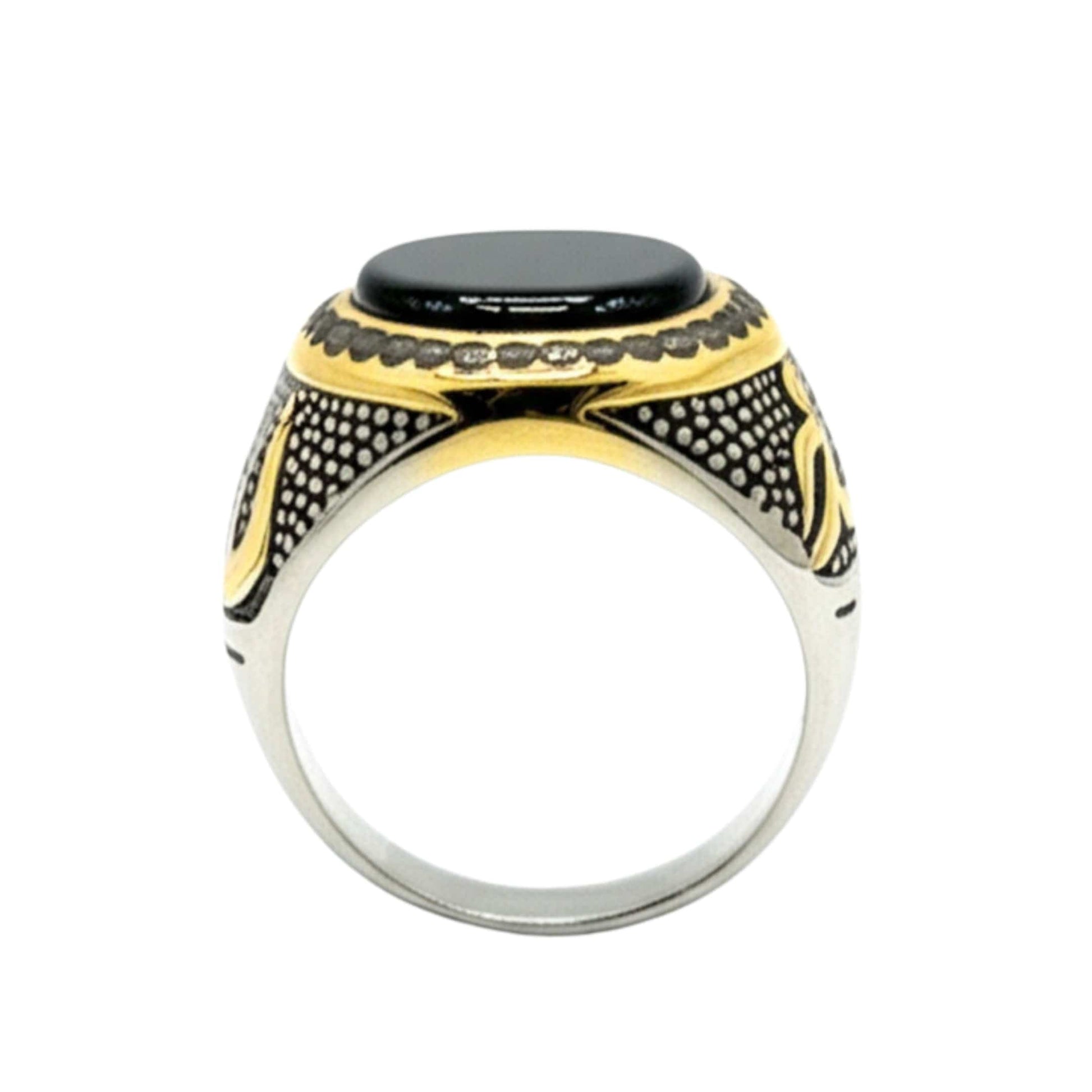THE MEN THING Rings Royal Series - NOIR EMBLEM RING - Pure Stainless Steel Men’s Steel-Gold-Plated Ring – Statement Luxury Jewelry (Size : 21-27)