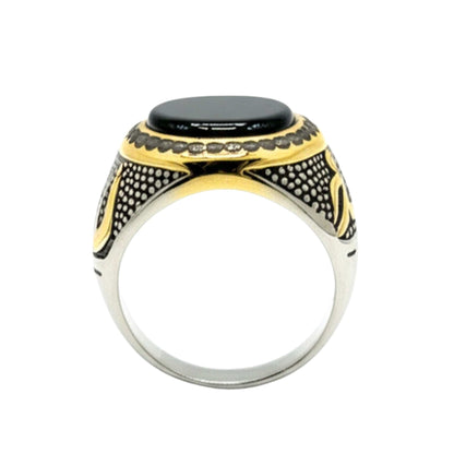 THE MEN THING Rings Royal Series - NOIR EMBLEM RING - Pure Stainless Steel Men’s Steel-Gold-Plated Ring – Statement Luxury Jewelry (Size : 21-27)