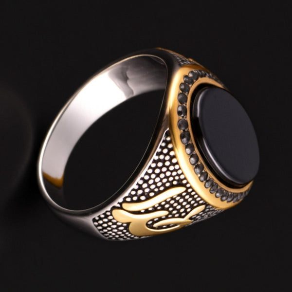 Royal Series - NOIR EMBLEM RING - Pure Stainless Steel Men’s Steel-Gold-Plated Ring – Statement Luxury Jewelry (Size : 21-27)