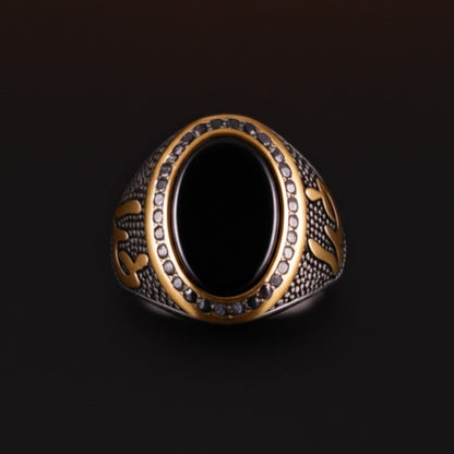 THE MEN THING Rings Royal Series - NOIR EMBLEM RING - Pure Stainless Steel Men’s Steel-Gold-Plated Ring – Statement Luxury Jewelry (Size : 21-27)