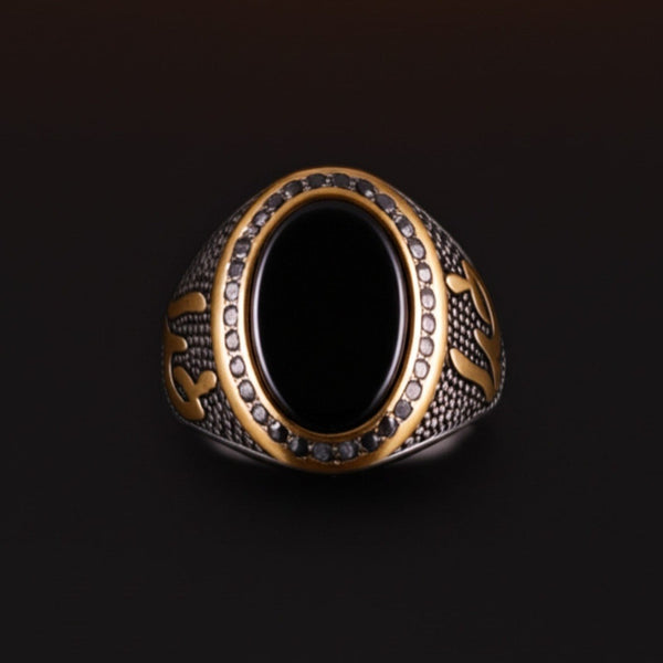 Royal Series - NOIR EMBLEM RING - Pure Stainless Steel Men’s Steel-Gold-Plated Ring – Statement Luxury Jewelry (Size : 21-27)