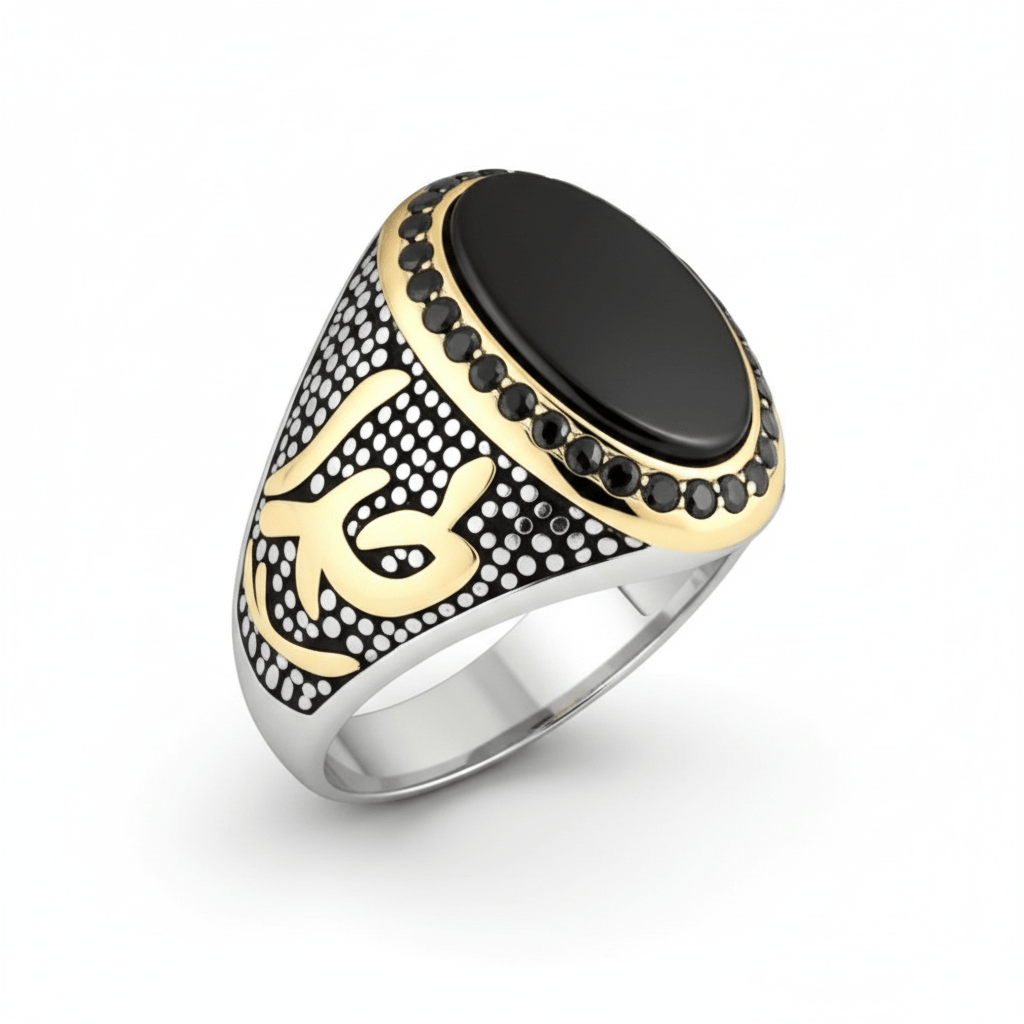 THE MEN THING Rings Royal Series - NOIR EMBLEM RING - Pure Stainless Steel Men’s Steel-Gold-Plated Ring – Statement Luxury Jewelry (Size : 21-27)