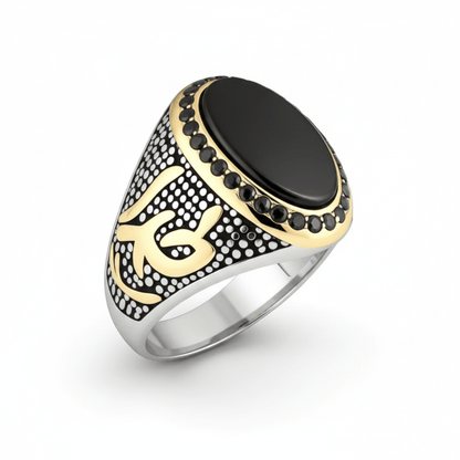 THE MEN THING Rings Royal Series - NOIR EMBLEM RING - Pure Stainless Steel Men’s Steel-Gold-Plated Ring – Statement Luxury Jewelry (Size : 21-27)