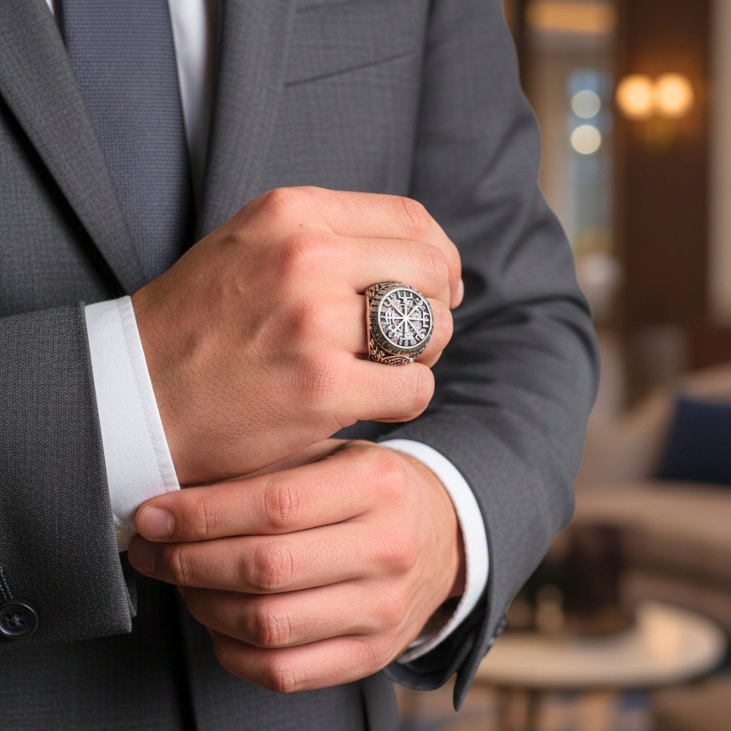 THE MEN THING Rings Royal Series - NORDIC FATE RING - Pure Stainless Steel Men’s Steel-Plated Ring – Statement Luxury Jewelry (Size : 19-20-22-24-27-28-30)