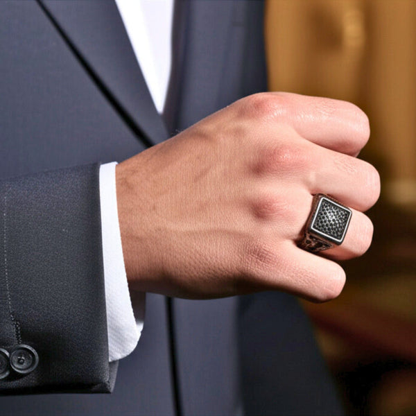 Royal Series - NYXGRID RING - Pure Stainless Steel Men’s Black-Steel-Plated Ring – Statement Luxury Jewelry (Size : 19-22-25)