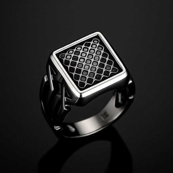 Royal Series - NYXGRID RING - Pure Stainless Steel Men’s Black-Steel-Plated Ring – Statement Luxury Jewelry (Size : 19-22-25)