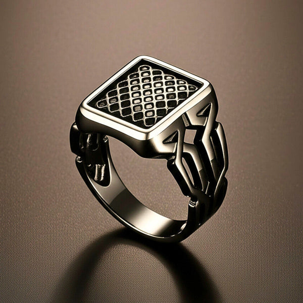 Royal Series - NYXGRID RING - Pure Stainless Steel Men’s Black-Steel-Plated Ring – Statement Luxury Jewelry (Size : 19-22-25)
