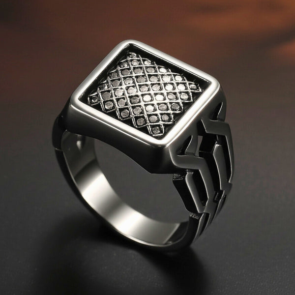 Royal Series - NYXGRID RING - Pure Stainless Steel Men’s Black-Steel-Plated Ring – Statement Luxury Jewelry (Size : 19-22-25)