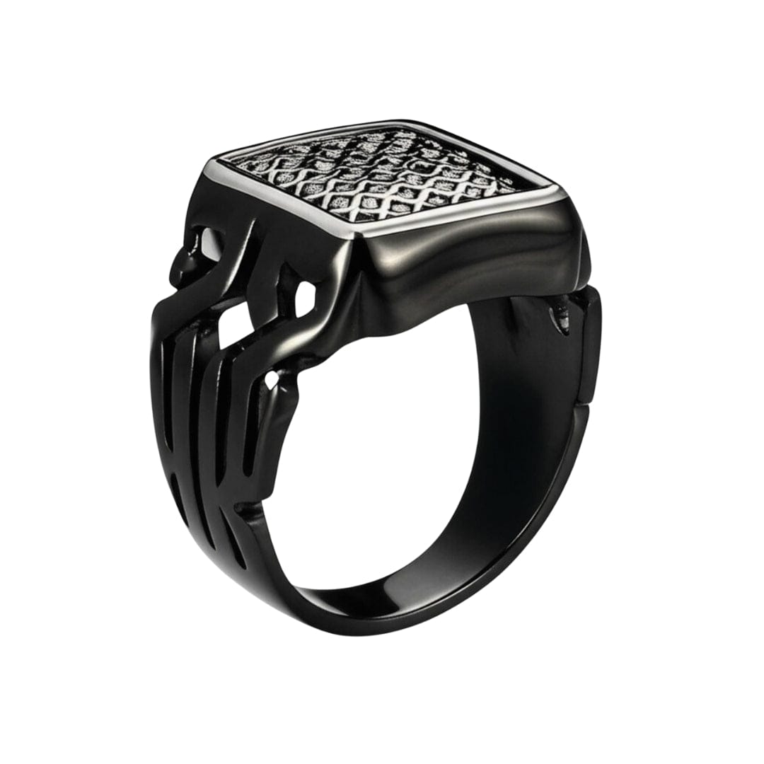 THE MEN THING Rings Royal Series - NYXGRID RING - Pure Stainless Steel Men’s Black-Steel-Plated Ring – Statement Luxury Jewelry (Size : 19-22-25)
