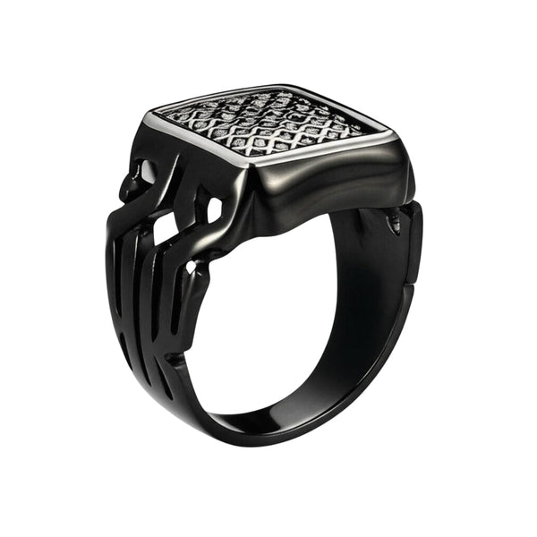 Royal Series - NYXGRID RING - Pure Stainless Steel Men’s Black-Steel-Plated Ring – Statement Luxury Jewelry (Size : 19-22-25)