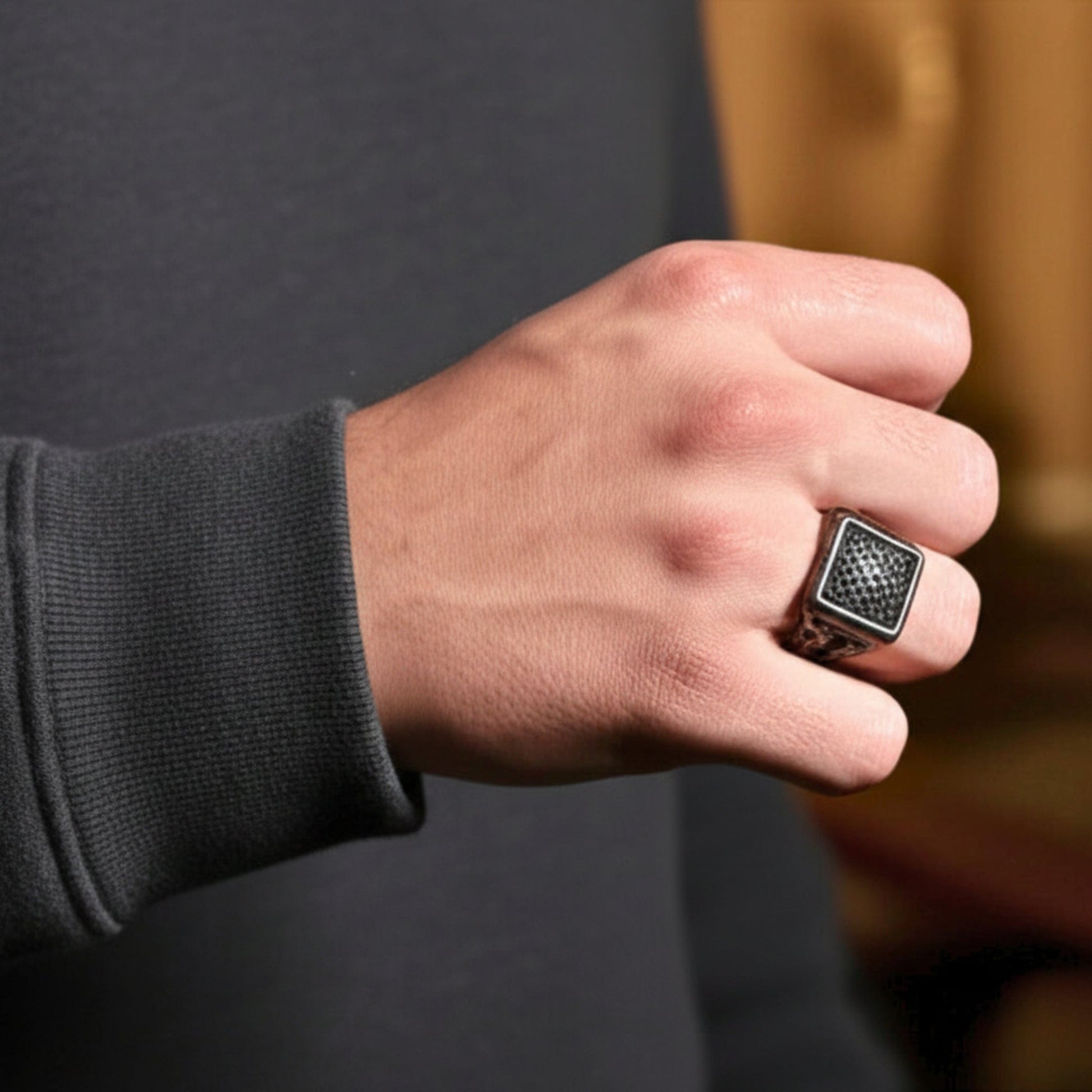 THE MEN THING Rings Royal Series - NYXGRID RING - Pure Stainless Steel Men’s Black-Steel-Plated Ring – Statement Luxury Jewelry (Size : 19-22-25)